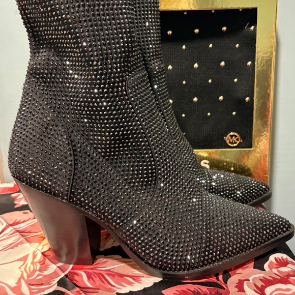 Michael Kors Black Crystal Studded Ankle Boots | Size 10M | Block Heel | Glam St - Picture 7 of 9